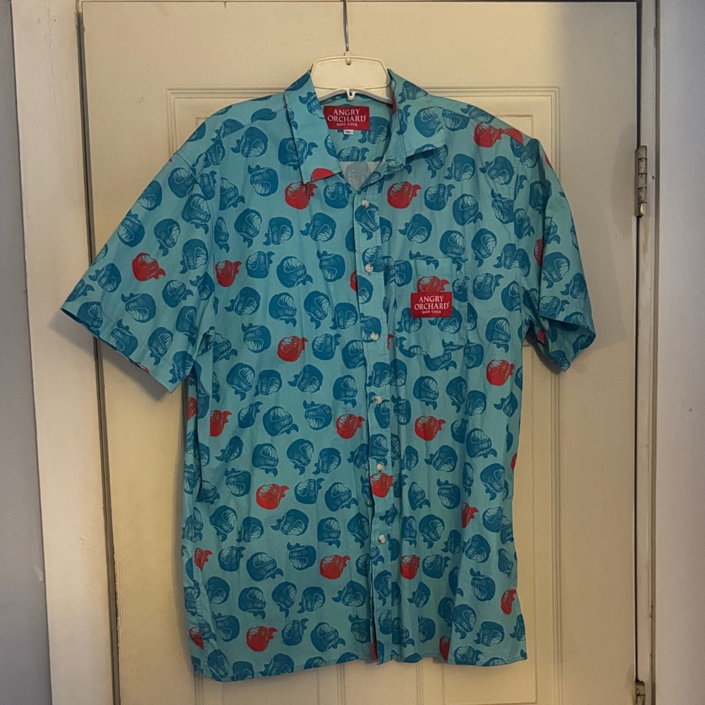 Angry Orchard Hawaiian Shirt Blue and Red Button Up Men's T Shirt